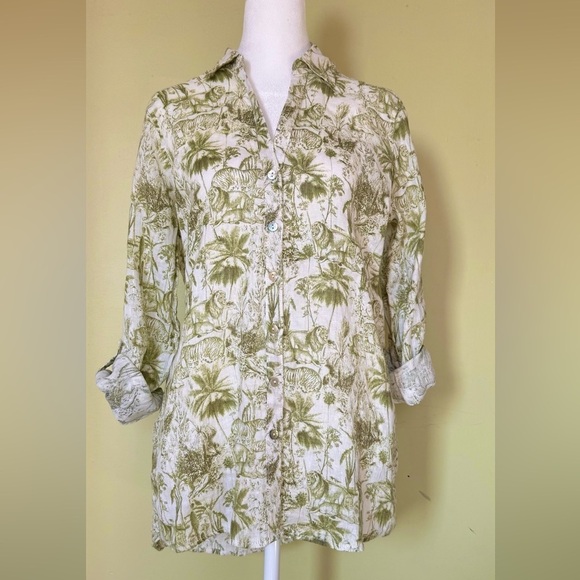 RACHEL ZOE Tropical Safari  Print Button Down Shirt Size Small - Picture 1 of 8